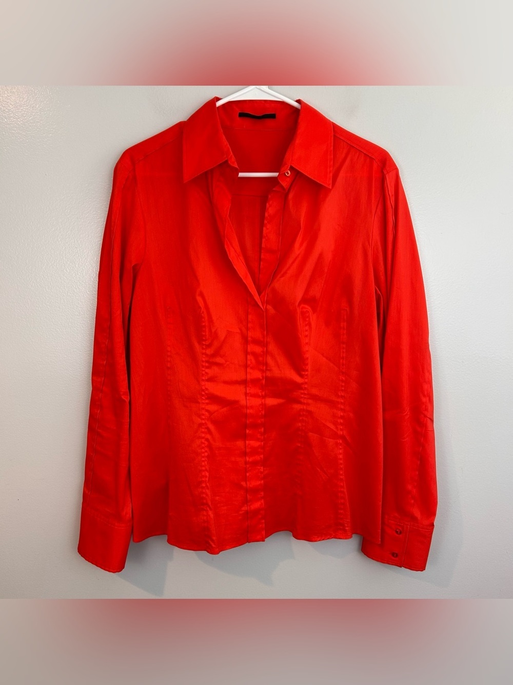 Hugo Boss Orange/Red Collared Poplin Long Sleeve Faux Button Down Shirt Size 14